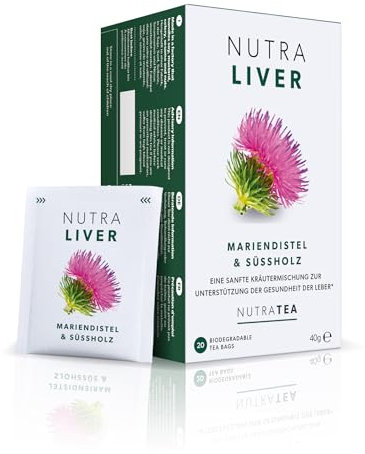 Nutra Tea NUTRALIVER, Detox Tee zum Entgiften der Leber, trägt zur Unterstützung der Leberregeneration & gesunde Verdauung bei, 40 wiederverwendbare Teebeutel, Leber Tee mit Mariendistel & Lakritz