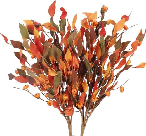 HUAESIN 2pcs Fiori Finti Zucca Decorative Buoquet Fiori Artificiali Autunnali Zucca Artificiale Autunno Piante Finte Autunnale Zucca Finta Piccola per Decorazioni Casa Festa Halloween Giardino Tavolo