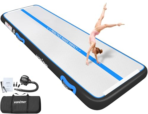 VOFiTNY Gymnastik Air Tumble Track Tumbling Track, aufblasbare Gymnastik-Trainingsmatte mit elektrischer Pumpe, Tumbling-Tracke für Zuhause und Fitnessstudio, Schwarz / Blau, 4 m x 1 m x 0,1 m