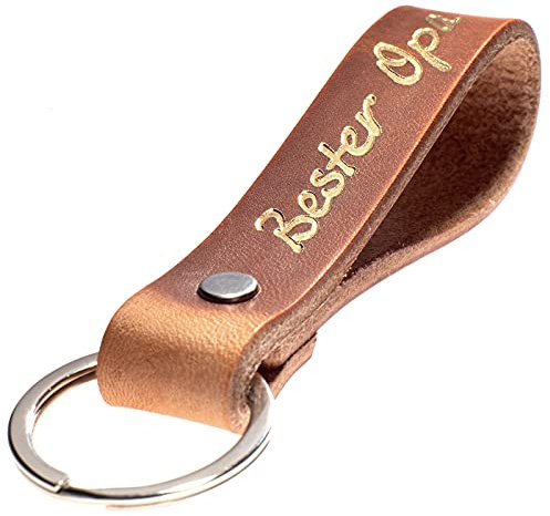 ELBERCRAFT® Schlüsselanhänger Leder BESTER OPA Geschenk für Frauen oder Männer pflanzlich gegerbt braun mit gravur gold 12 cm made in Germany Leather Keychain
