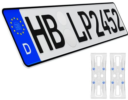 L & P Car Design KFZ-Kennzeichen Auto Nummernschild inkl. rahmenlose Kennzeichenhalter transparent DIN Autokennzeichen 520mm x 110mm Fahrradträger Anhänger LKW Autoschild (01 Standard)
