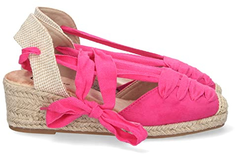 shoes&blues.es 71139 Sandalia de Cuna para Mujer, Forrada de Yute, con Pala Cerrada, Rafia, y Cierre de Cordones, Primavera Verano 2023 Fucsia Talla 38