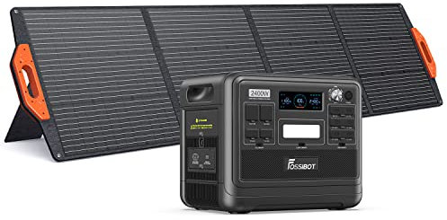 FOSSiBOT F2400 Solar Generator mit 200W Solar Panel, 2400W Tragbare Powerstation 2048Wh LiFePO4 with 3AC Ausgabe (4800W Peak), 13 Steckdosen Stromspeicher für Outdoor, Camping im Wohnmobil Backup