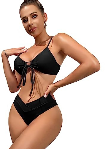TTPSRY Maillot de Bain Femme 2 Pieces Cupshe Bikini Set Push up Triangle Nœud Avant Taille Haute Sculptant Gainant Élégant Ensemble Plage Été Vacances Natation Piscine Beachwear