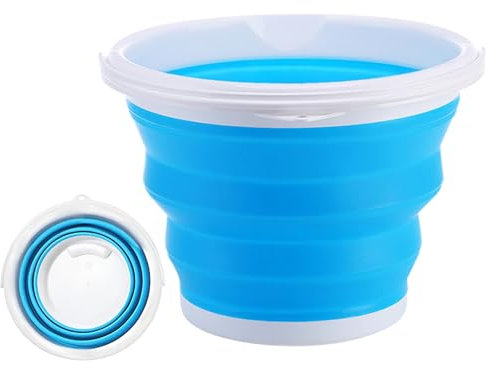 Neez Secchio pieghevole da 10 l, per lavaggio auto, mocio, facile da pulire, con manico, pieghevole, portatile, salvaspazio, per interni ed esterni, colore blu