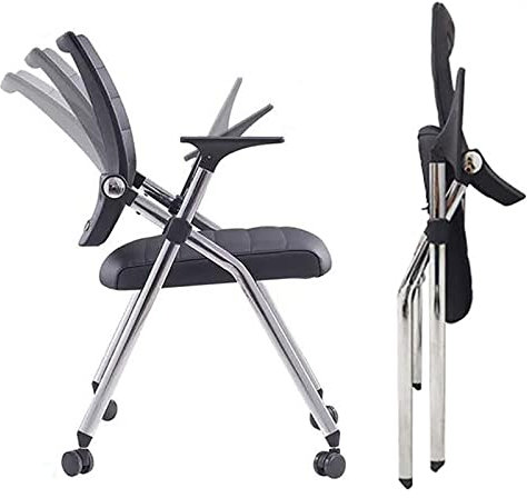 SKORDO Black Folding Office Chair With Wheels, Ergonomic And Comfy Desk Chair With Leather Padded Seat And Arms, Foldable Home Office Chair