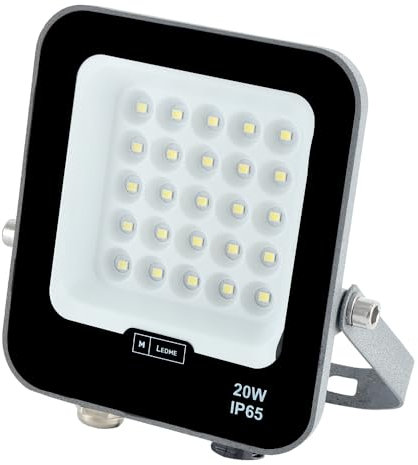M Ledme - Faretto Proiettore Led Napoli Plus 20W, 2.400 lumen, IP65 Dimmerabile, Colore Luce Calda (3000 k), illuminazione esterna, uso per giardino, cortili, parcheggio, hotel, navi ecc. LM6803