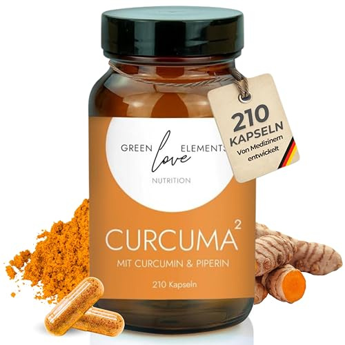 Curcuma Kapseln Hochdosiert – Kurkuma-Pulver & Kurkuma-Extrakt mit 95% Curcuminoiden & Piperin – 210 Kapseln Curcuma für 7 Monate – Laborgeprüft, Vegan & Made in Germany