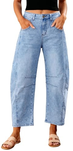 GRAPENT Barrel Jeans Womens Stretch Cute Jeans for Women High Waisted Baggy Jean Pants Tummy Control Jean Trousers High Waist Womens Wide Leg Denim Pants Color Roadnight Blue X-Large Size 16 Size 18