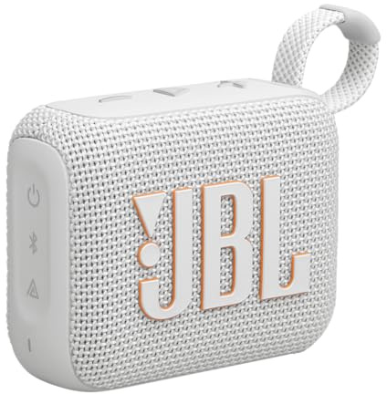 JBL Go 4 - Ultra-Portable, Waterproof and Dustproof Bluetooth Speaker, Big Pro Sound with punchy bass, 7-Hour Built-in Battery, Made in part with recycled materials (White)