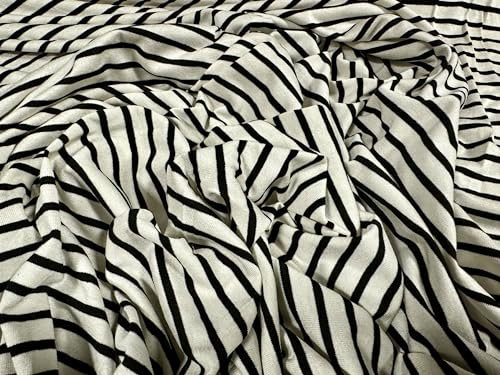 Generisch Viskose-Spandex-Stretch-Stoff, Single-Jersey, Meterware, gestreift, elfenbeinfarben und schwarz, TFM 2E5-8250