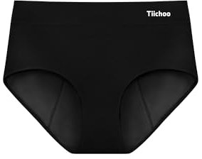 TIICHOO Bragas Menstruales Cintura Alta Flujo Abundante Regla Periodo Braguitas Absorbente Rope Interior Mujer Lot de 1(L, Negro)