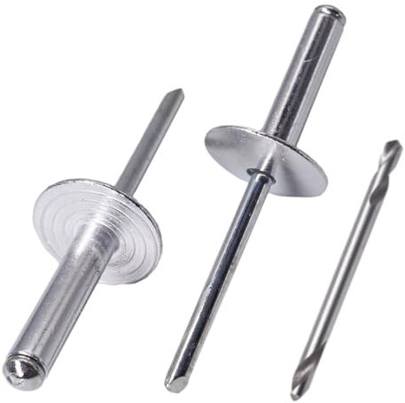 SKIR'CO Rivetti ciechi in alluminio con flangia grande, 4,8 x 20 mm, mandrino in acciaio, rivetti ciechi in alluminio, punta da trapano inclusa