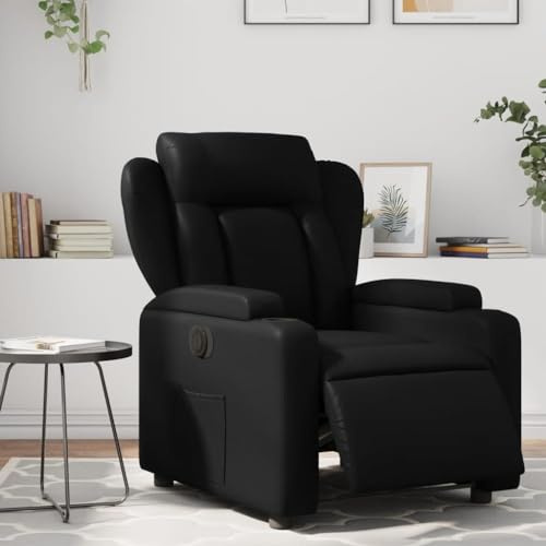 Homgoday Poltrona relax elettrica per TV, con schienale regolabile e poggiapiedi fino a 110 kg, in ecopelle nera