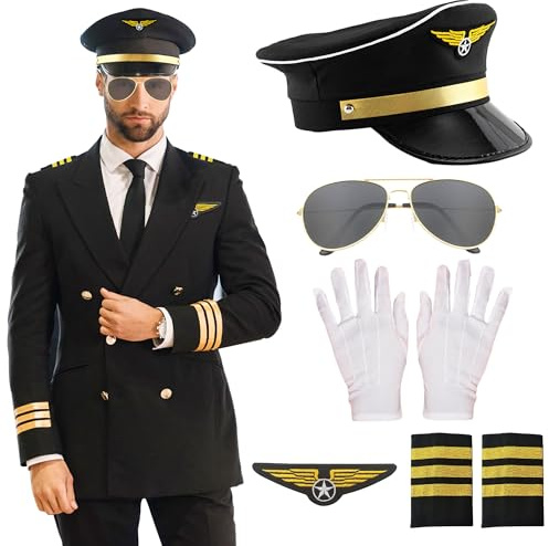 LaVenty Black Airplane Captain Costume Airline Pilot Hat Accessories