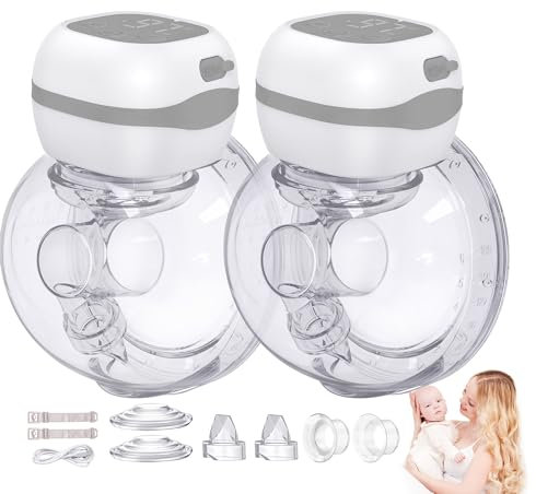 Sacaleches Electricos Manos Libres, 201g Ligero Extractor de Leche Materna Portátil, Sin BPA, Pantalla LCD, 3 Modos y 12 Niveles, con Brida 21/24mm, 2 Piezas