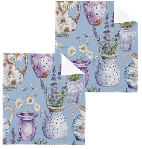 Lyeorm Cotton Washcloths Set of 4, Vintage Lavender Jugs 12x12 Inch Wash Cloths Soft Absorbent Face Cloths Fingertip Towel for Bathroom, Spa, Gym