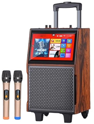 TEHONGMAI Altavoz portátil BT Streaming Karaoke Machine con Pantalla táctil y 2 micrófonos, Ruedas y Manillar, máquina integrada Ktv de Graves Pesados