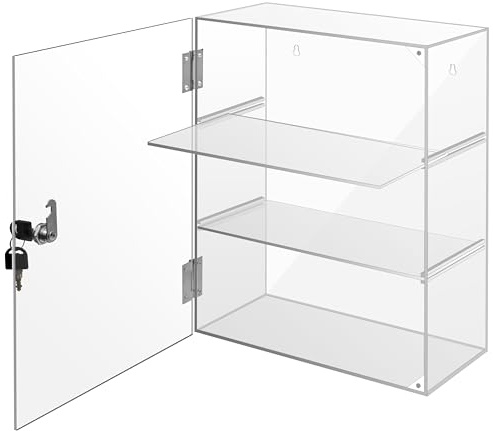 Vitrine verrouillable en Acrylique à 3 étages avec clé de Verrouillage - Vitrine Transparente avec étagères - pour Magasin de détail, Objets de Collection, Figurines (30 x 15 x 40 cm)