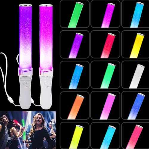 CEWROM Juego de 2 barras luminosas de fibra de vidrio, 15 colores fluorescentes, plumero luminoso LED, para cumpleaños infantiles, conciertos, bodas, cumpleaños, fiestas