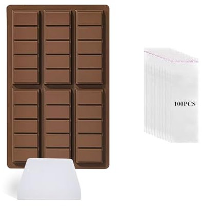 Janety Schokoladenform Silikon Tief, schokoladenform silikon mit Spatel, 100 Stück Beutel und 4 Stück Aufklebern, silikonform schokolade, Dubai Schokoladenpraline Extra schokoladenform
