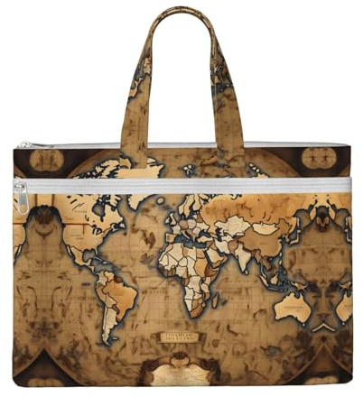 SDEGTHO Old Stained World Map Zippered Document Bag With Handle For Carrying Paper Files Books Filing Folder