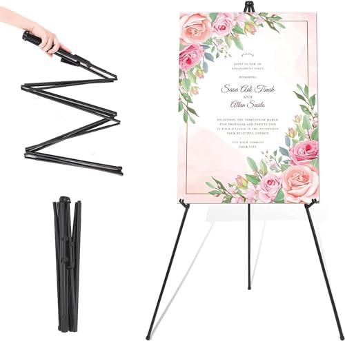 Easel Stand for Wedding Sign & Poster 63'' Tripod Collapsible Portable Artist Floor Easels for Display Show - Easy Folding Telescoping Adjustable Art Poster (Black-1pcs)