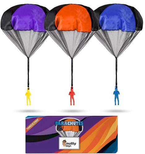 nutty toys Parachute Toys for Kids - Tangle Free Outdoor Flying Parachute Men, Top Indoor & Outside for 3 4 5 6 7 8 9 10 11 12 Year Old, Best Easter Basket Stuffers Idea 2026, Unique Boy & Girl Gifts