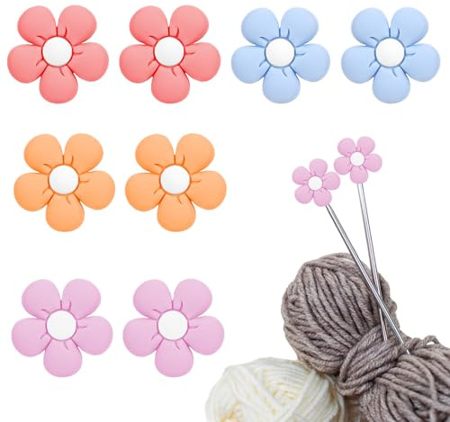 Knitting Needle Stoppers, Flower Point Protectors Knitting 8 Pcs Colorful Reusable Knit Accessories for Sewing Quilting Crocheting DIY Art Project