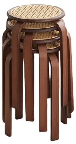 SMGCEHC Stackable Bentwood Stools Set, 18-Inch Height Backless Counter Chairs, Wooden Round Short Bar Stools, Boho Rattan Stool, Bamboo Dining Chairs for Home, Restaurant, Workroom(Brown,4 pcs)