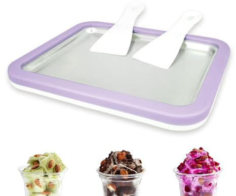 Rolled Ice Cream Maker Instant Ice Cream Maker with 2 Spatulas Frozen Yoghurt Plate Homemade DIY Instant Gelato Pan/Roll (Lavender)
