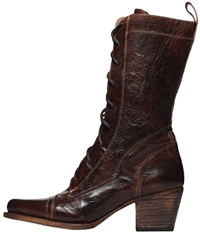 Generisch Bottines pour femme mi-mollet - Bottes d'hiver - Commerce extérieur - Grande mode rétro - Lacets confortables - Talon carré épais, marron, 38 EU