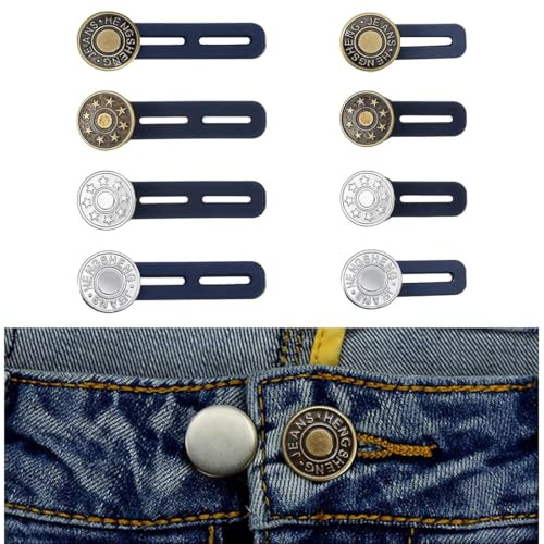 JYNXOR 8 Pcs Extenseur De Taille Pour Pantalons, Bouton Jean Pantalon Ajustable, Kit Extenseur Pantalon Grossesse, Élargisseur De Ceinture Élastique Pour Hommes Et Femmes, Rallonge Bouton Pantalon