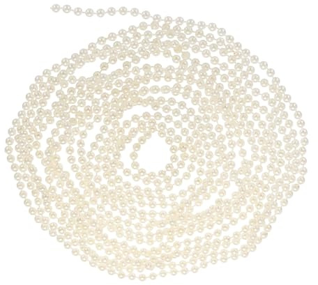 1Pc 16.4Ft Faux Pearls Beads Garland, Pearl Garland, Pearl String Chain Roll for Craft Wedding, Party, Home Decorative, Jewelry Making, Christmas Tree (Beige, 5mm)