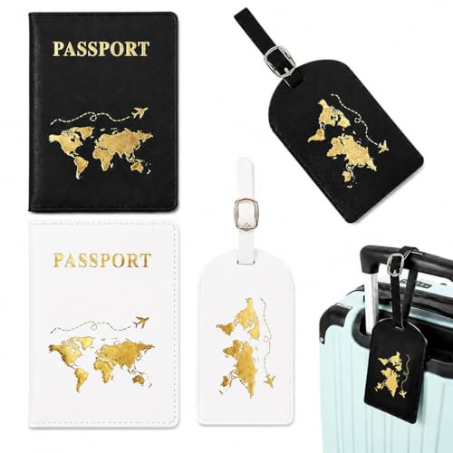 Lot de 2 Housses de Passeport en PU - Protection RFID, Ultra-légères, Waterproof, avec Étiquette Passport et Carte du Monde, Idéal pour Voyage - Noir et Blanc