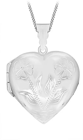 Tuscany silver sterling silver stort graverat hjärta medaljong hänge på trottoarkedjan på 46 cm/18 tum