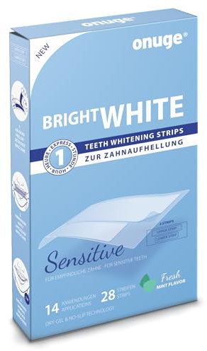Onuge Bright White Teeth Whitening Strips Sensitive - Strisce sbiancanti per uno sbiancamento delicato dei denti - Senza perossido (per denti sensibili / 28 strisce / 14 giorni)