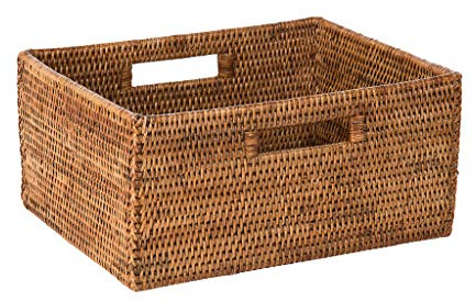 KOUBOO La Jolla Rattan Shelf Handles, Medium, Honey-Brown Storage Basket,