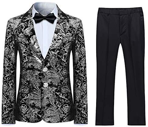 Sliktaa Boys Sequin Suit Set Peak Lapel Party Outfit Silver 14 Years