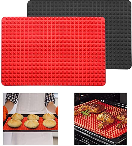 2pcs Diamond Chef Silicone Baking Pan, 15.3 x 10.6Inch Multifunctional Outdoor BBQ Pyramid Mat Tray Mould Sheets Fat Reducing Cooking Heat Resistant Non-Slip Reusable Bakeware Baking Mats
