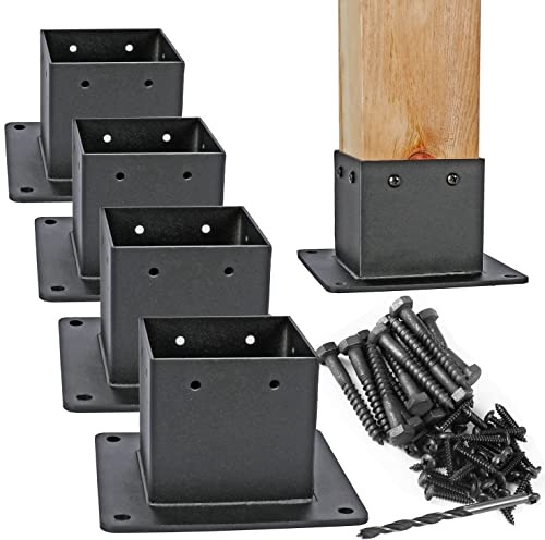 Antsky 4×4(Actual：3.5×3.5inch) Post Stainless Steel Flange Anchor Base with Screws for Deck Railing, Black Finish (4 Pack)