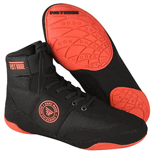 FISTRAGE Wrestling Shoes Fighting Sports Master Training Mesh and Rubber Sole Unisex Pro Men's and Youth Genuine Boot Light Weight | Combat Footwear for Adults (Red-Black, 8)