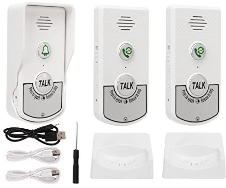 Sonnette D'Interphone sans Fil, Carillon de Sonnette électronique avec 1 Sonnette D'extérieur et 2 Sonnettes D'intérieur, Interphone de Porte à Double Voie, Barrière de 1000 M sans Barrière/barrière