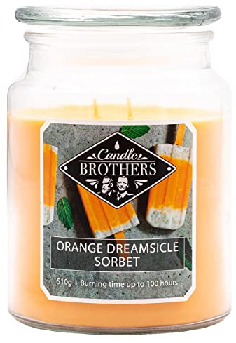 Candle-Brothers Große Duftkerze im Glas mit Deckel | Orange Dreamsicle | Duftkerze Orangen Eis | Kerze 2 Docht | Kerze lange Brenndauer | Geschenk für Frauen