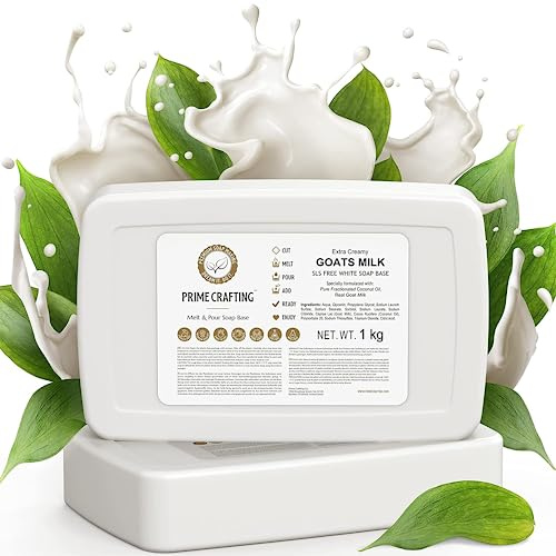 Prime Crafting 1 kg Goats Milk Soap Base Melt and Pour Organic - SLS Free - Organic Melt and Pour Soap Base for Soaps Making - Made from Natural Glycerin