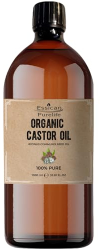 Essican Purelife Organic Cold Pressed Castor Oil for Hair Growth 1000ml, Pure Organic Castor Oil for Eyelashes, Skin Moisturiser, Eyebrow Oils Enhancement - Ideal for Body, Nails & Beard Cruelty-Free