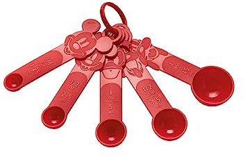 Prestige New Disney Bake with Mickey Mouse Measuring Spoons Sets - Nesting 5 Piece Set, ¼ Tsp to 1 Tbsp, Dishwasher Safe Measuring Spoons, Red