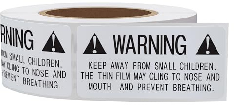 Hycodest Etiquetas de advertencia de asfixia de 5 x 2,5 cm, 500 pegatinas adhesivas para bolsas de película