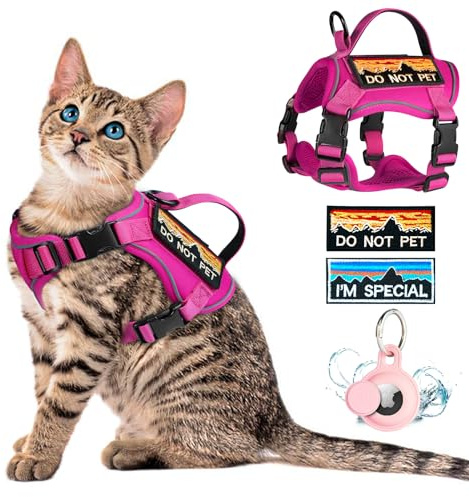 nanappice Tactical Cat Harness for Walking, Adjustable Escape Proof Pet Vest for Large Cat,Easy Control Breathable Cat Vest with Handle，Molle Patches (Pink, L)