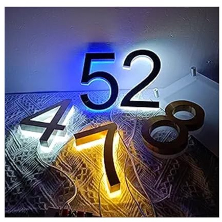 Luz LED 3D de Metal con Número de Casa, Placa de Dirección con Letras Iluminadas de Acero Inoxidable para Exteriores Impermeable